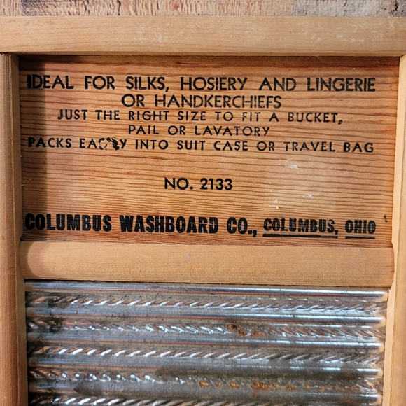 Primitive ANTIQUE Vintage DUBL HANDI Wood & Tin WOODEN WASHBOARD / COLUMBUS OHIO - Picture 3 of 6